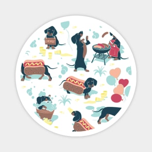 Hot dogs and lemonade // aqua green background navy and brown dachshunds Magnet